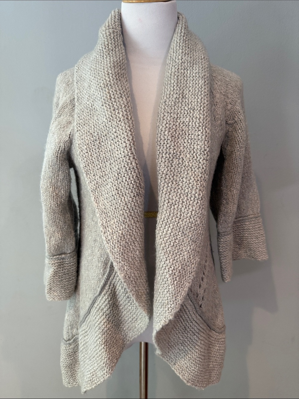LOFT Cozy Shawl Collar Open-Front Cardigan - Light Gray